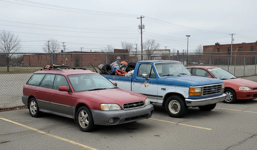 Junk and salvage vehicles ready for pickup
